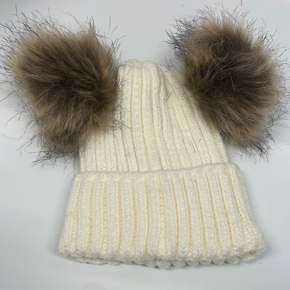 2 Girl cream knit pom pom